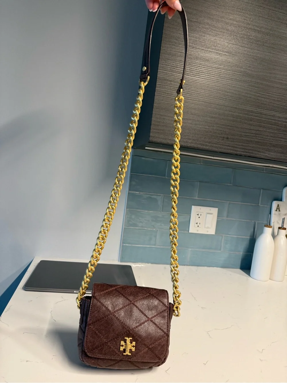 Tory Burch Kira Quilted Mini Crossbody Bag (Burgundy)